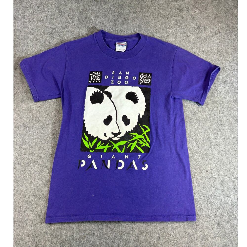 Vintage San Diego Zoo Giant Pandas T Shirt Mens Small Purple Cotton USA Y2K